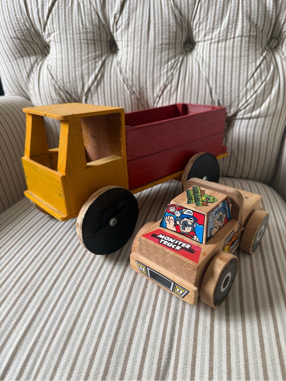 Wooden Toy Trucks Set - Yellow & Natural Finish